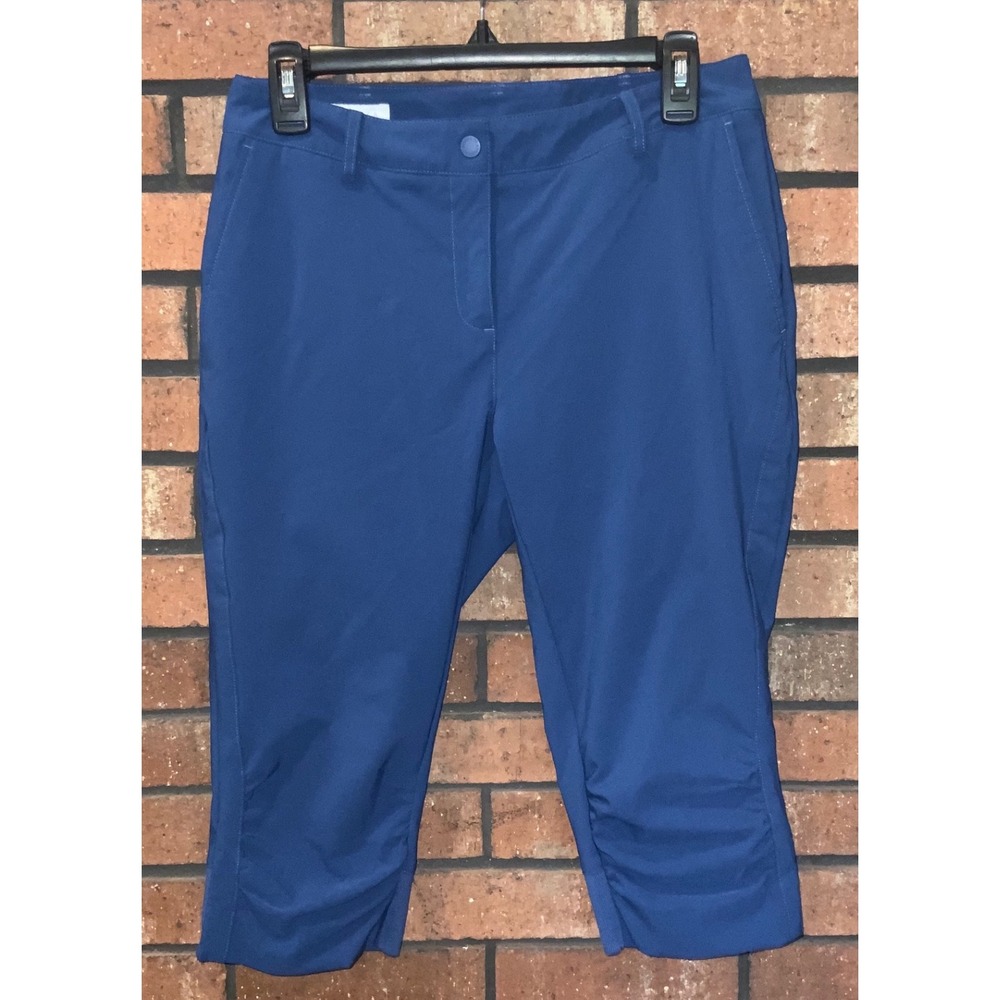 Annika Cutter & Buck Womens Blue Golf Capris Ruched Hem Performance Pants Size 8